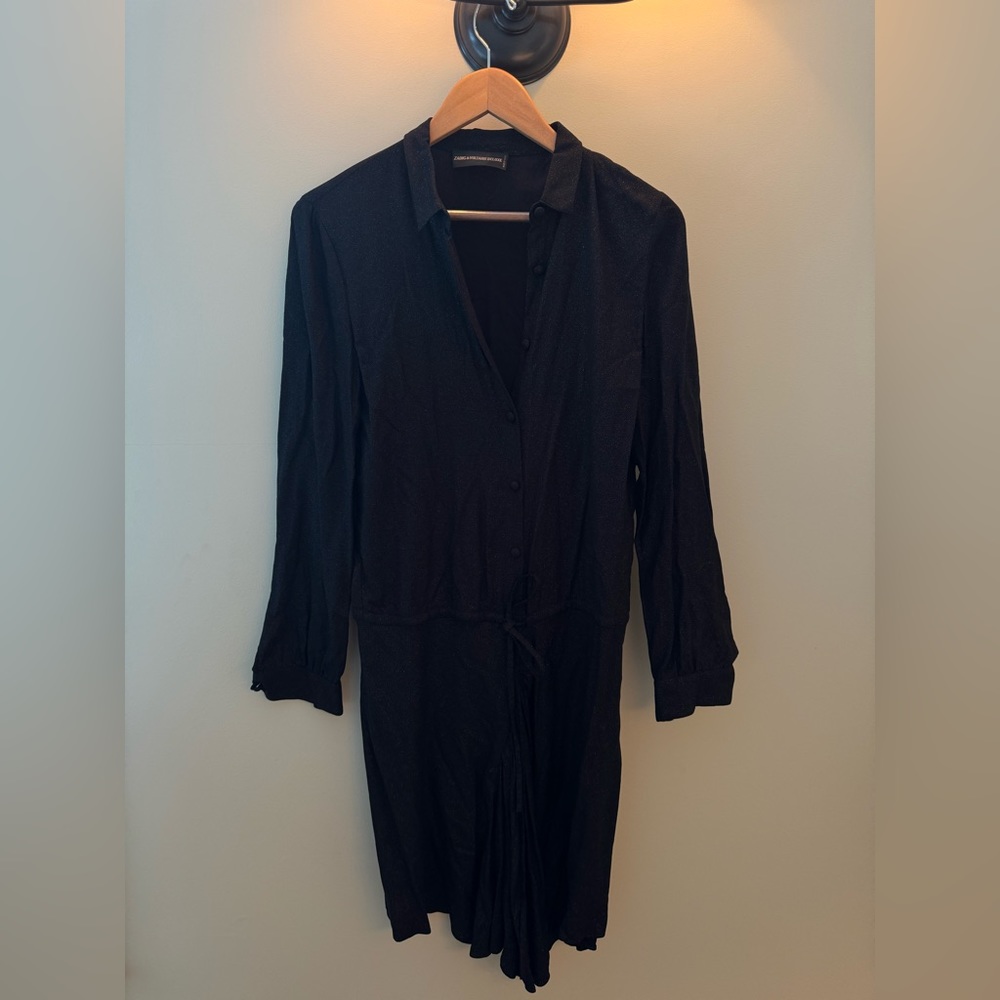 Zadig et Voltaire Black & Gold Button Up Mini Dress
